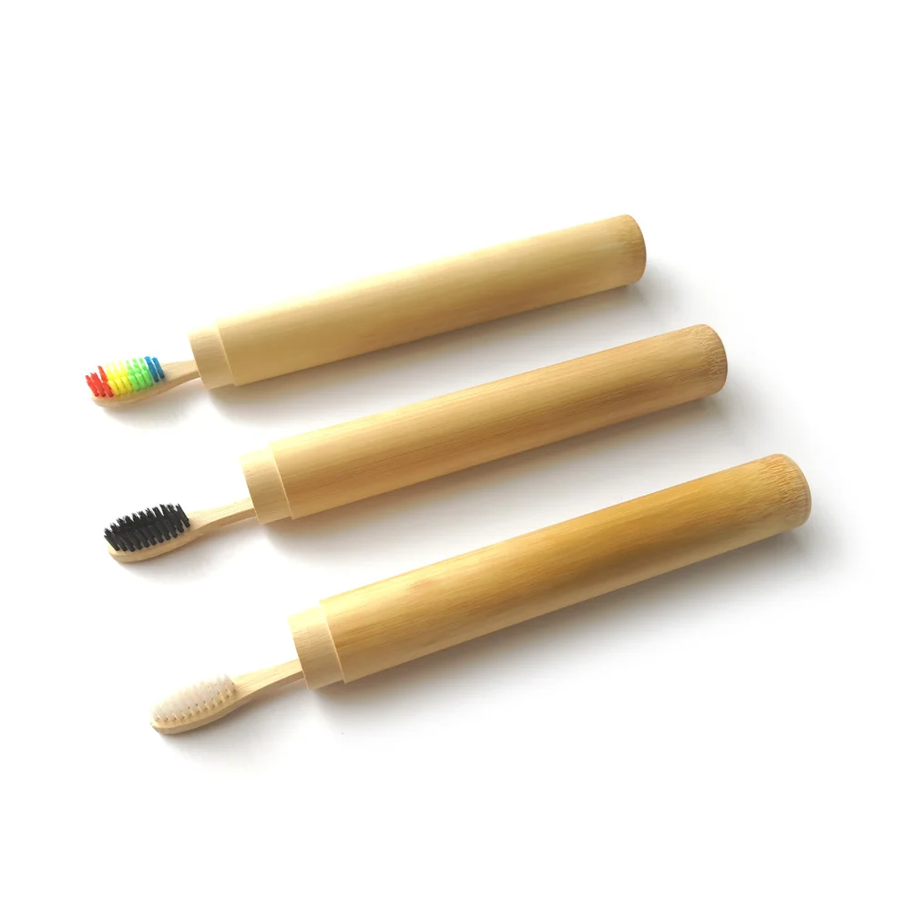 

Biodegradable bamboo toothbrush with case and box, Blue,black,colorful,gray