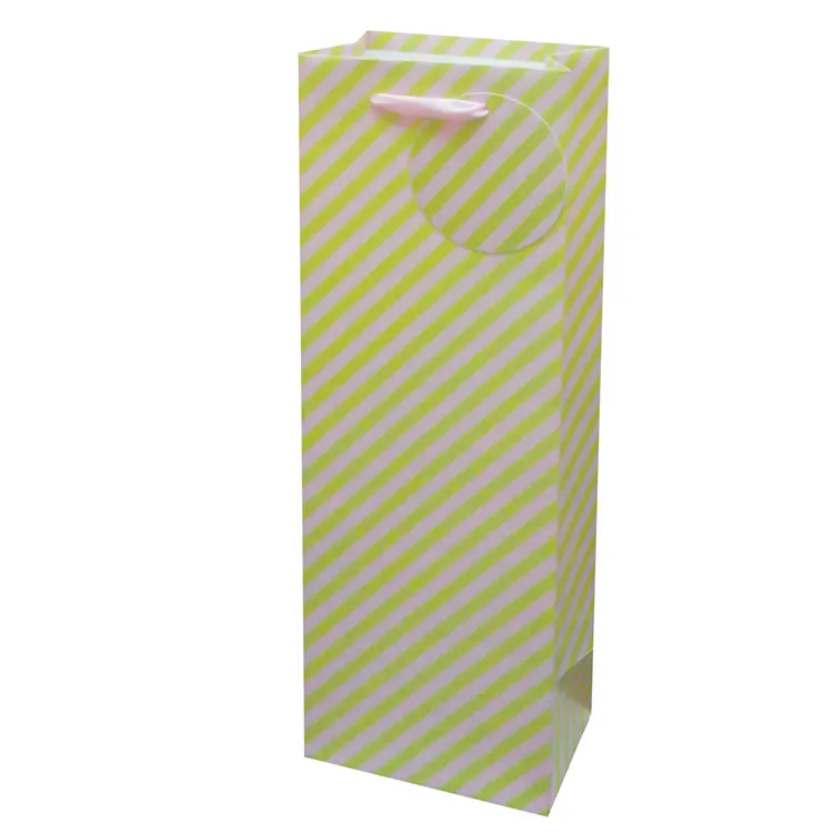 Wholesale Custom Color Coated Paper Wine Bag With Ribbon Handle, Printed Paper Gift Bag