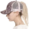 Wholesale Custom Logo Women'S Flat Ponytail Animal Print Leopard Spots Trucker Hat Cap