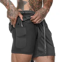 

Custom Double Layer Mesh Sport Men Shorts Five Length Breathable Sports Wear Black Shorts Men