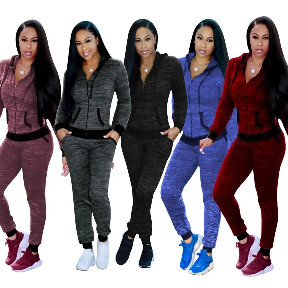 

QM3381 wholesale women casual hooded active sports jogging suits two piece set outfits, N/a