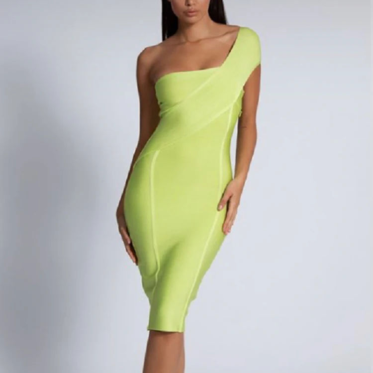 One Off Shoulder Green Tight Bandage Club Sexy Dress - Buy Women Dress ...