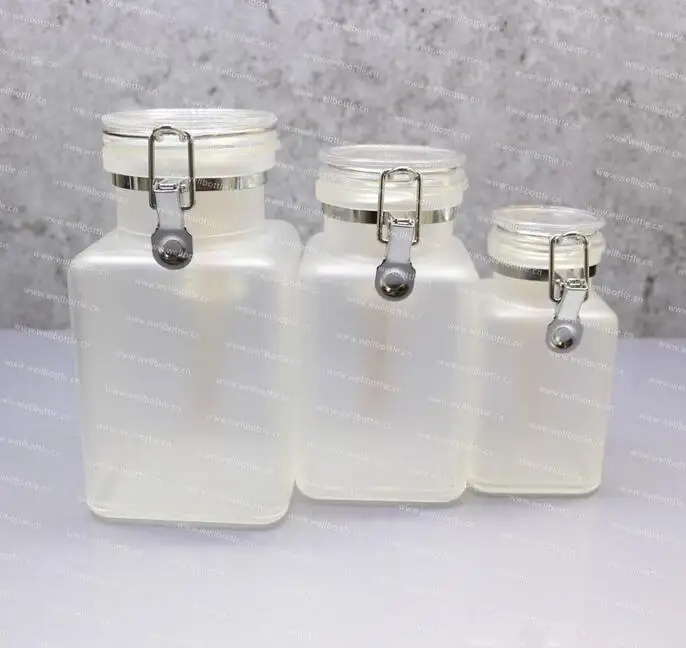 Empty 100g 200g 300ml 500ml Matte Plastic Square Bath Salt Bottle With