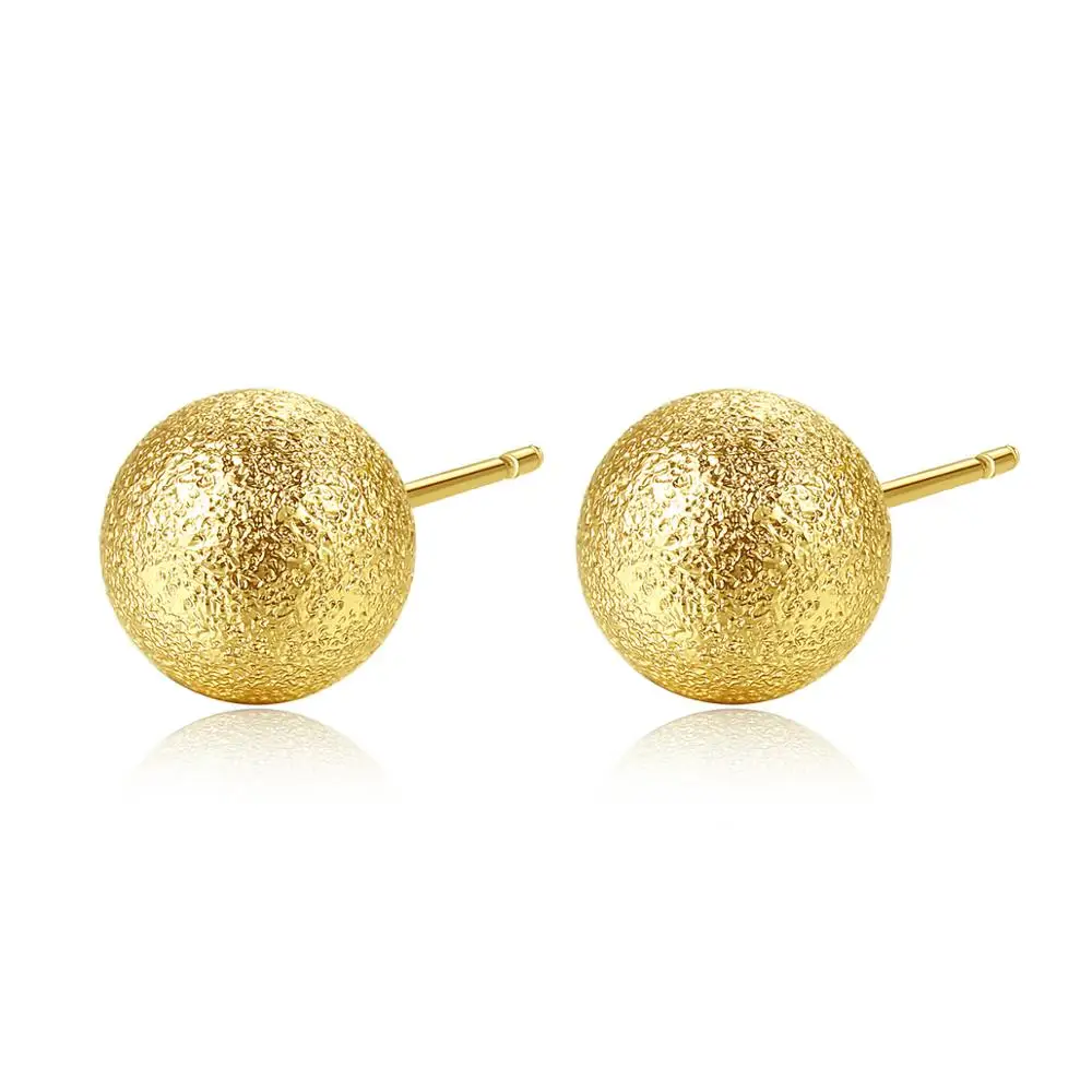 

LUOTEEMI 5mm/ 8mm/ 10mm Brass Ball Stud Earrings for Women Korean Style 18K Gold Plated Cute Small Earring