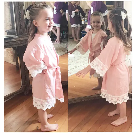 

Girl's Junior Bridesmaid Rayon Cotton Lace Robe for Wedding Gift