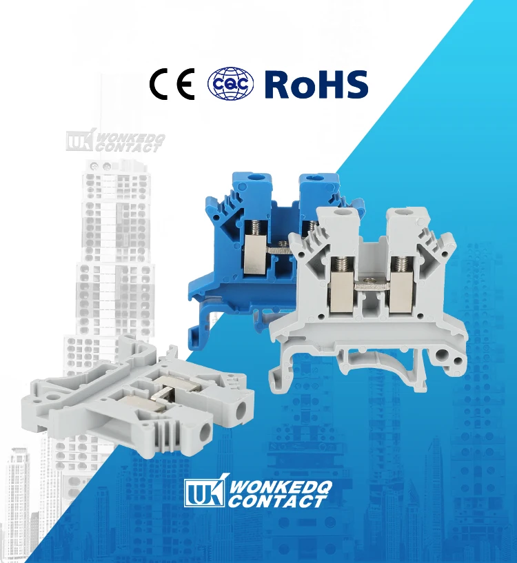 WKDQ UK2.5 2.5mm DIN Rail Screw Clamp terminal block Feed Through Screw Terminal Blocks