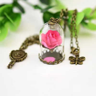 

factory direct Hot style 2017 jewelry beauty beast necklace retro glass imitation dried flower necklace movie
