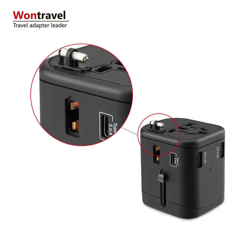 
Newest product Type C quick charger international Travel Universal Charger Plug 100V to 240V Power Adapter USB socket 
