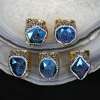 High Quality Gold Plated Copper Blue Rhinestone Druzy Agate Men Rings