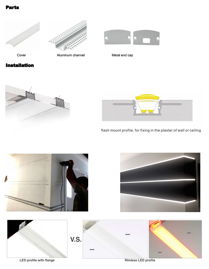 Architectural Gypsum Ceiling Plaster Led Profile Recessed Mounted ...