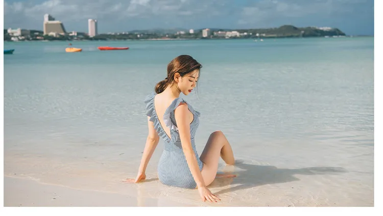 2019 新款网眼荷叶边女士泳装推高性感海滩比基尼连体女童沙滩装泳衣