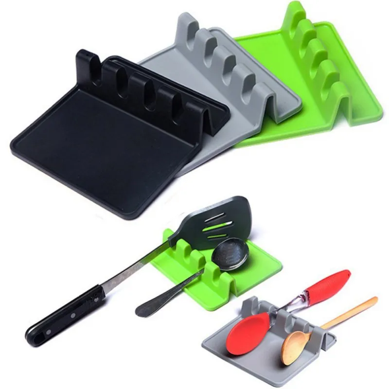 

Heat Resistant Silicone Spoon Rest Kitchen Utensil Spatula Holder, Green ,grey,black or according to yuor reqeat .
