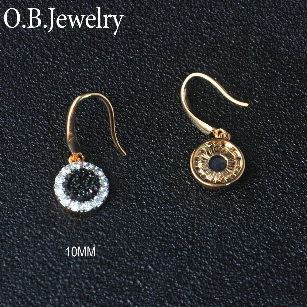 Ob Jewelry-18k Gold Plated Jewelry Natural Black Druzy Earrings For ...