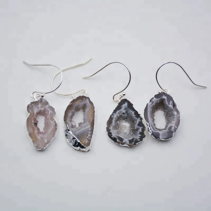 

Wholesales natural druzy geode slice earrings charming agate gemstone earring jewelry for women, Natural geode jewelry