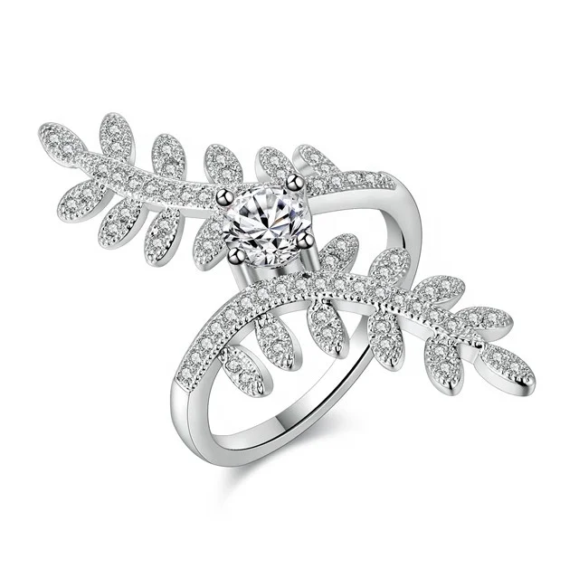

Plant Pattern s925 silver ring leaf micro inlaid white zircon fashion trendy women's fashion Jewelry