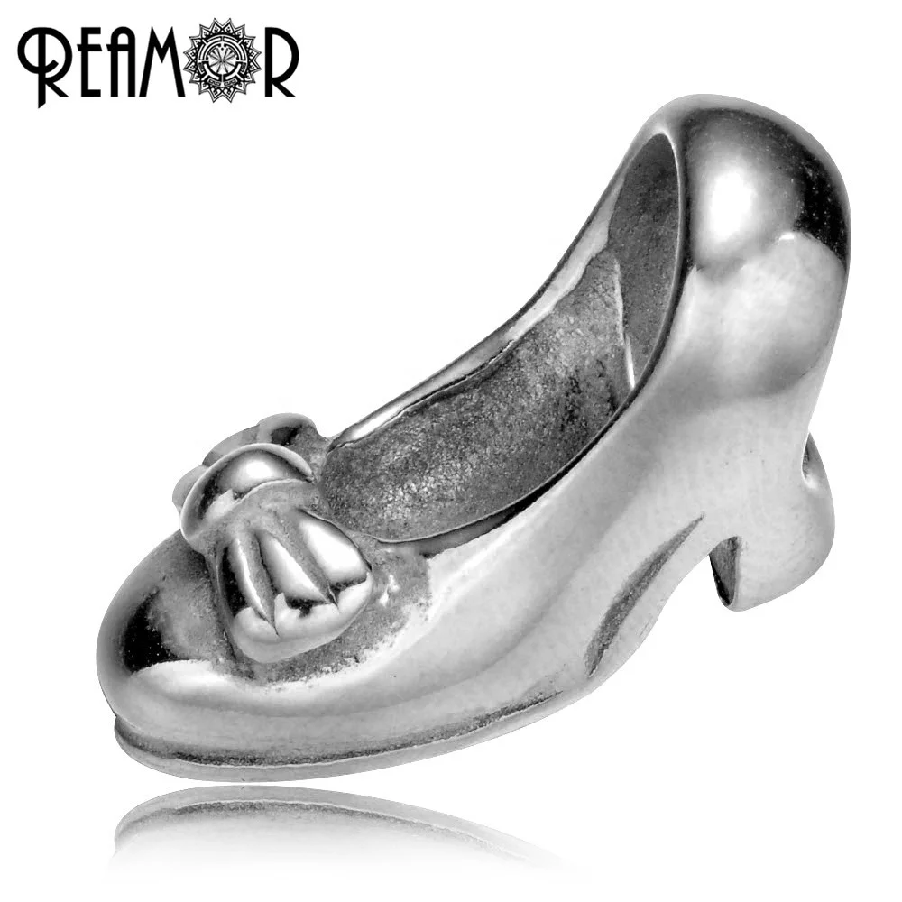 

REAMOR Pan Style 316l Stainless Steel Polish Lady High-heeled Shoe European Charms Bead Wedding Accessories For DIY Jewelry