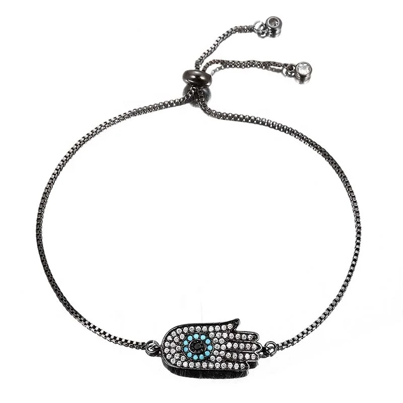 

CZ Hippie Hamsa Fatima Hand Evil Eyes Palm Bracelet Charm Magic Captivate Allure for Women Handmade Jewelry Gift