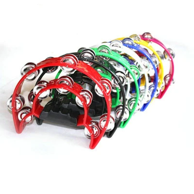 

Wholesale Cheap Price Percussion Instrument Multi Colored Plastic Half Moon Double Row Tambourine, White, yellow, red, black, green, blue, rose red