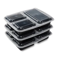 

black disposable plastic bento box stackable plastic lunch box set takeaway 3 compartment food containers