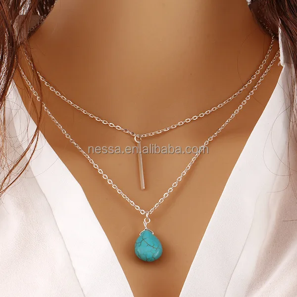 

Fashion Silver Chain Turquoise Necklace Wholesale HZS-0159