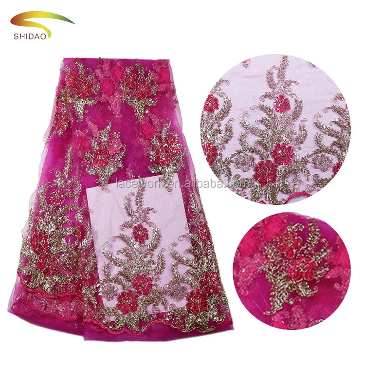 2017 indian gold polyester guipure embroidery lace fabric with rhinestone for party wedding dresses