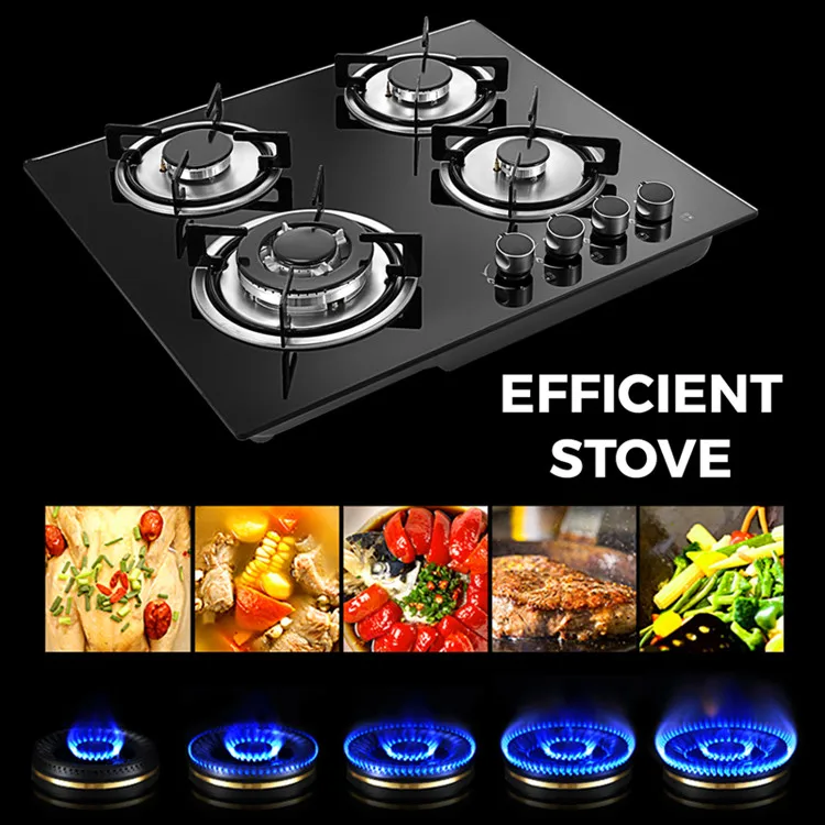 China Home Appliance Kitchen Gas Stove 4 Burner Cooktop With Tempered