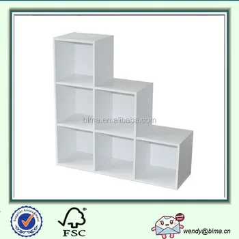 White Wooden Cube Bookcase Square Step Cubes Unit Shelf Books