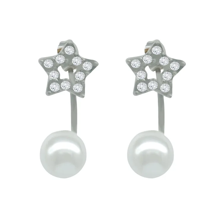 

Fashion Silver Jewelry Star CZ Freshwater Pearl Earrings, Picture