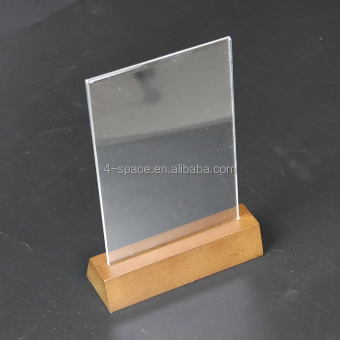 A5 A6 Restaurant Menu Holder Stand Acrylic With Wood Base Double Side