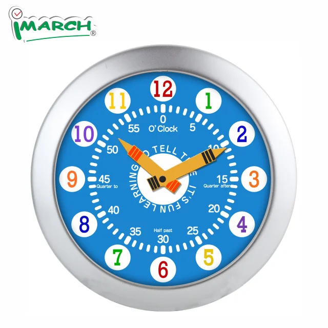 

Imarch teaching clock plastic colorful dial printing material decoration quartz analog desk clock kids wall clock