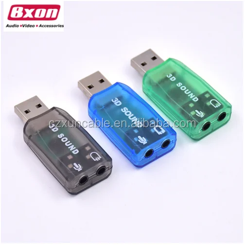 

USB 2.0 Sound Card External 5.1 Channel 3D Mic Speaker Virtual Audio PC Adapter, Black/blue/green