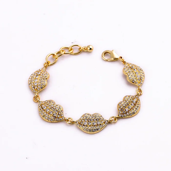

sl00327 Qingdao Kiss Me Handmade Chains Female Romantic Wedding Lips Crystal Gold Bracelet