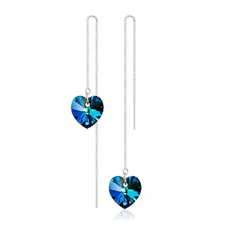 

Crystal eardrop ocean heart earphone women silver color earring wire thread Long Earrings, Multi color