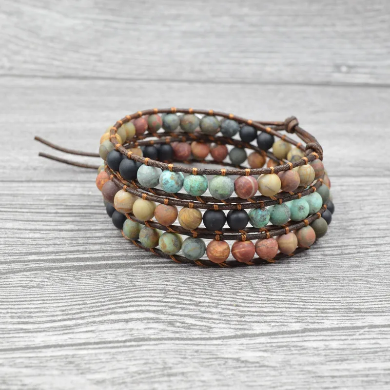 

Bracelet Stone Leather Natural Agate Beads Bracelet Handmade Bohemian Bracelet