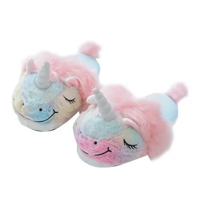 

Winter new design cartoon plush indoor home color unicorn men and women cotton slippers, As picture