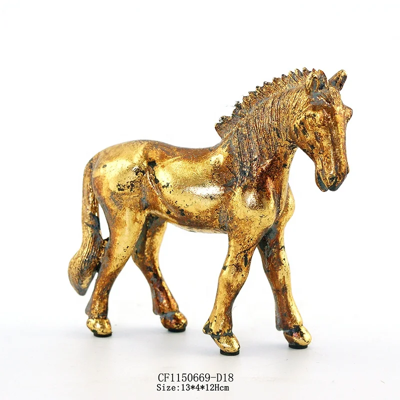 Resin animal sculpture antique gold horse sculpture home decor supplier