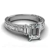 Emerald Cut Diamond & Double Tapered Baguette Engagement Ring
