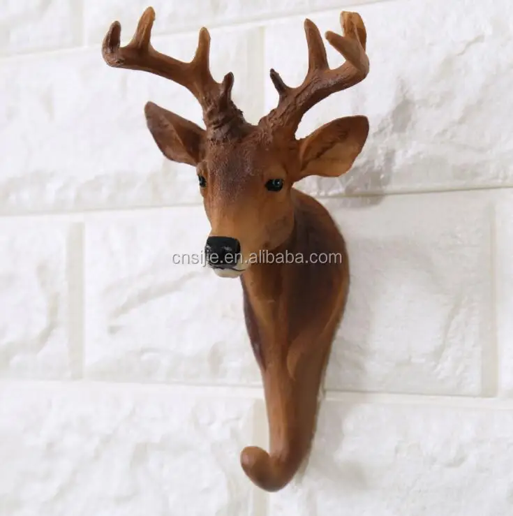 American Retro Walled Resin Animal Wall Hanging Deer Creative Decorative Hook