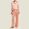 Custom Plus Size Luxury Long Shirt And Long Pants Solid Color Silk Women Bulk Pajama Set With Piping