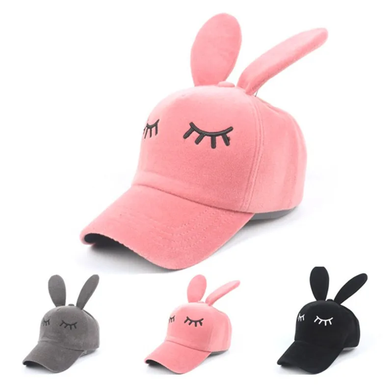 custom wool kids cute pink easter baseball cap hat with rabbit bunny ear