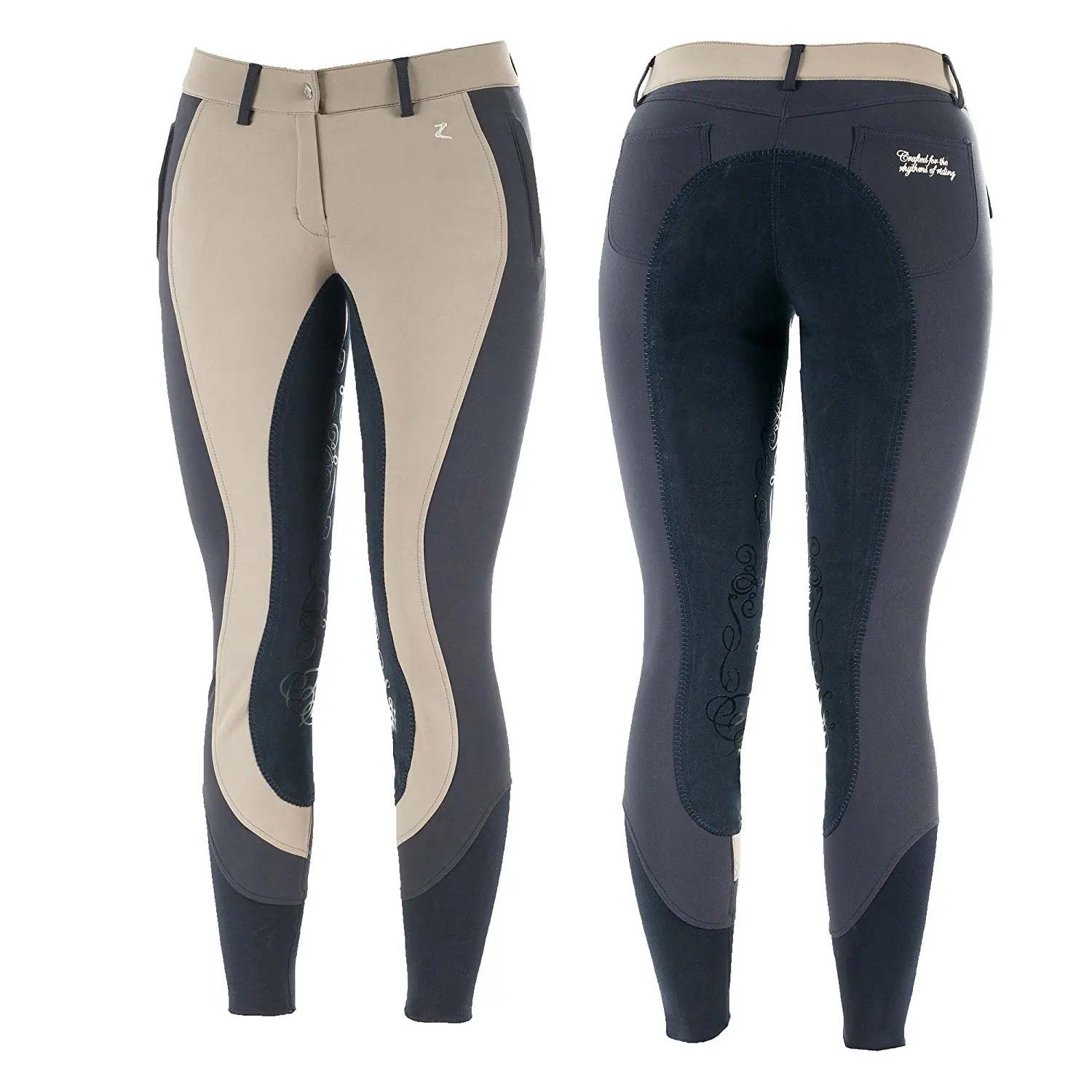 Horze Kiana Extra Breathe Water and Dust Repellent Women's Full Seat Breeches Driftwood Light Grey/Peacoat Dark Blue 24