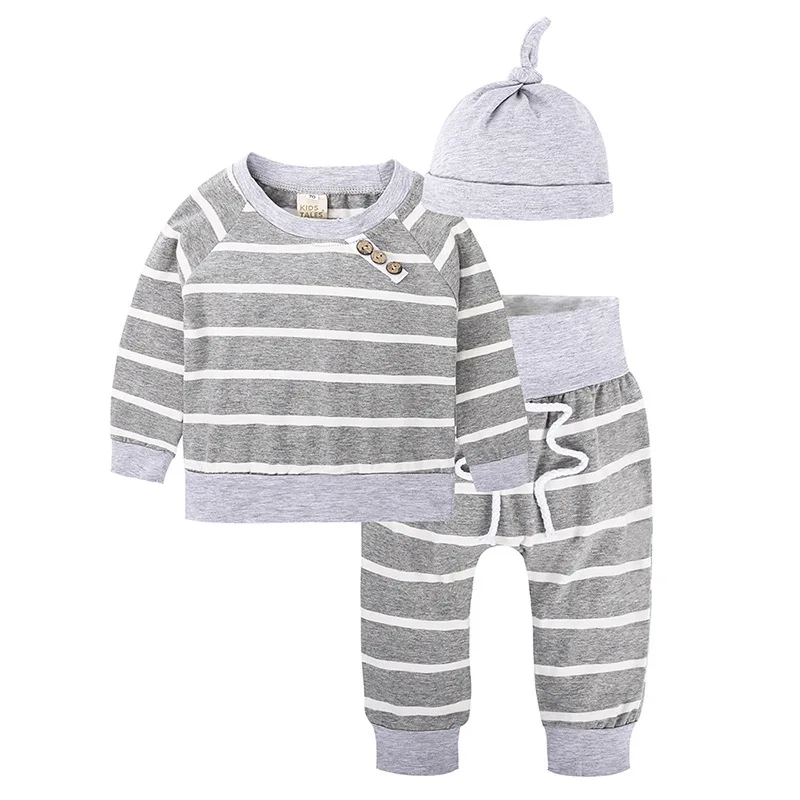 

3pcs Set Baby Clothing Sets 2017 Autumn Baby Boys Clothes Infant Baby Striped Tops T shirt+Pants Leggings Outfits Set, Stripe