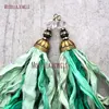 PM10552 Antique Brown Cap Charm Irregular Turquoise Green Shades Sari Silk Tassel Pendant For Mala Necklace Making