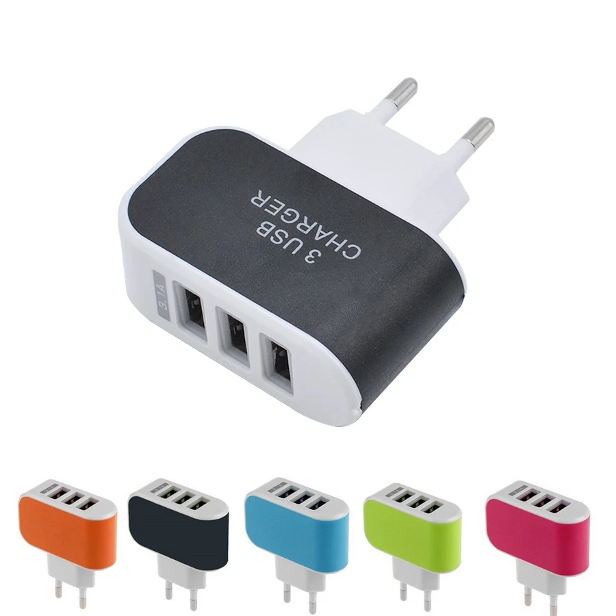 

Newest 3 Ports Real 2A Portable Charger, Portable Micro USB EU Charging Plug ,Portable Mobile Phone Adapter Travel Wall Charger, Black;blue;green;orange;pink