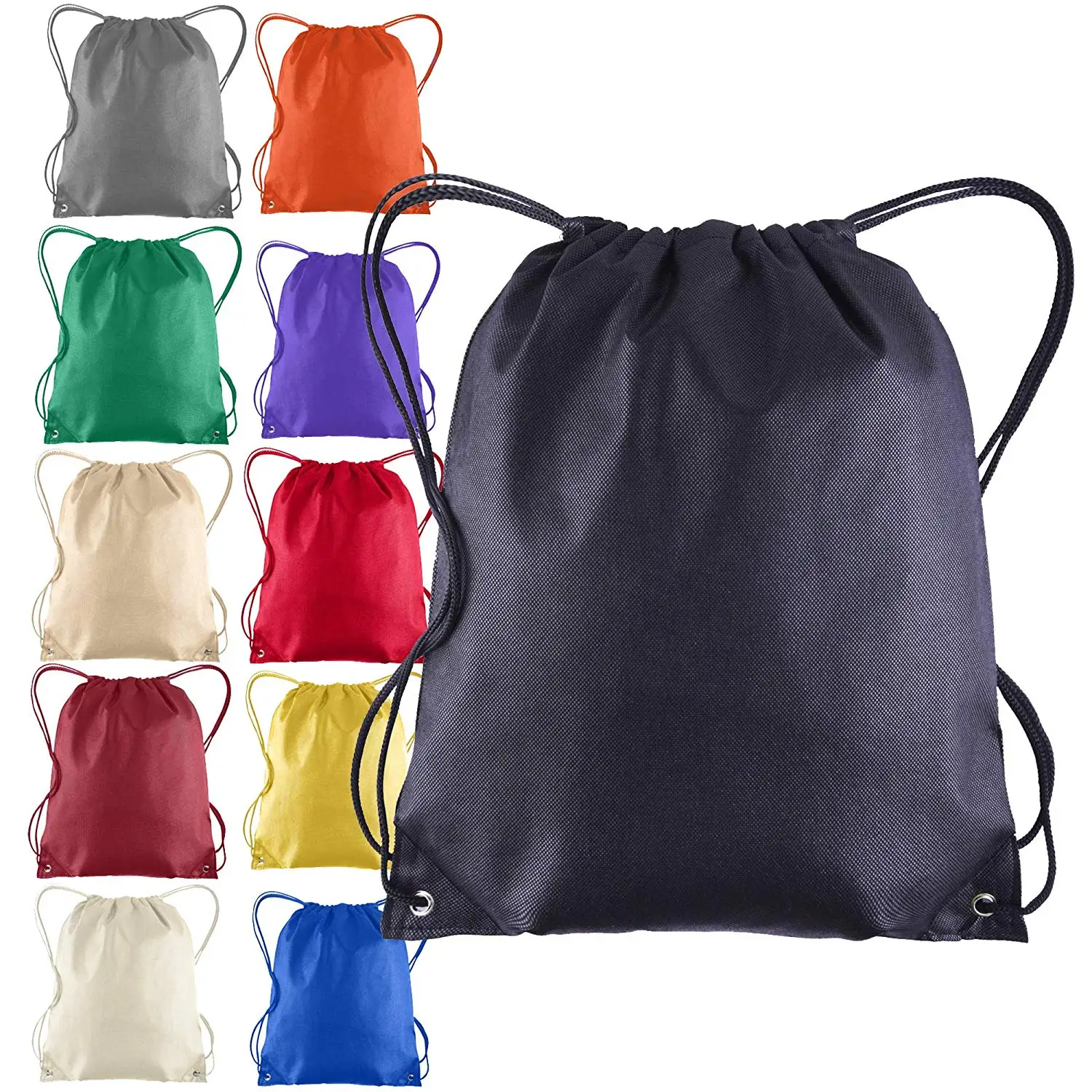 

wholesale Promotional custom organic waterproof small polyester Nylon drawstring bags with rope handle for gift and shopping, Design and colorful