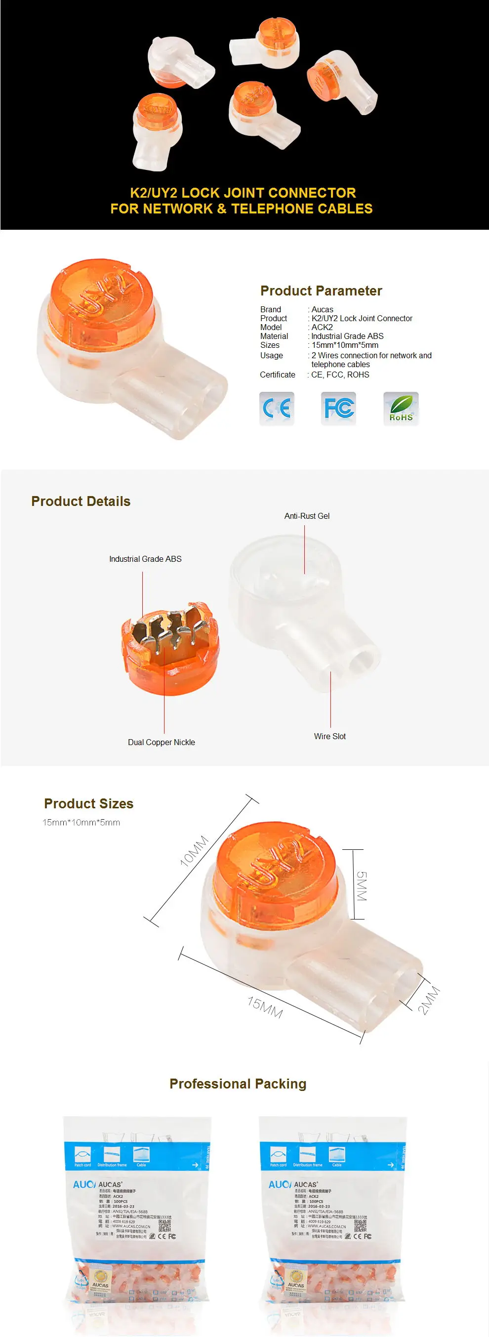 China Uy2 K2 Gel Filled Lock Joint Connector Splicing Joint Connector Cable 2 Wire Buy Cable