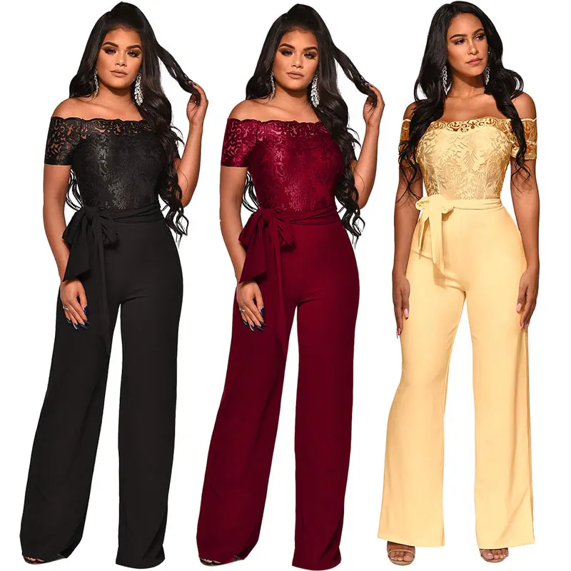 

90510-MX32 fashion lace off shoulder one piece womens jumpsuit design
