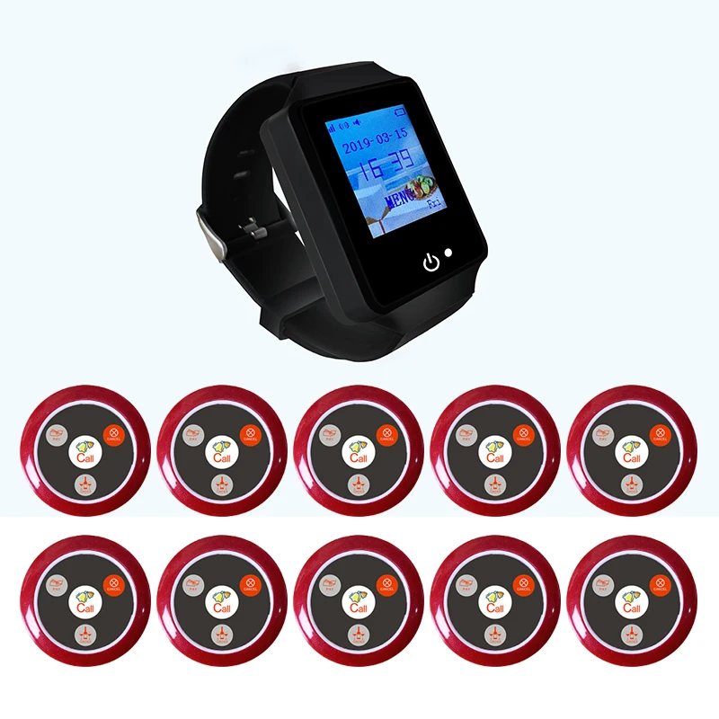 

restaurant waiter paging system alarm waterproof watch receiver with 10 pagers call button and customized logo