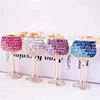 Luxurious Rhinestones Wine Glass Cup Goblet keychains for Bags Lobster clasp Keyring Purse Key Chains Accessories