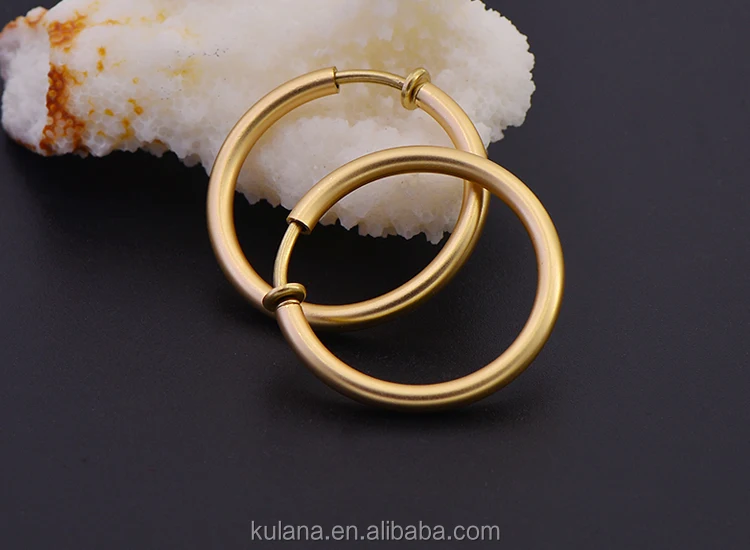 14k Gold Plated Thick 32mm Make Clip On Earrings Matte Spring Loaded Hoop Earrings Cp32 Buy